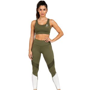 Women’s <b>Olive</b> <b>Green</b> Sports Bra and High Waist Color Block <b>Leggings</b> Activewear Set for Gym Yoga Fitness - Product Image 1