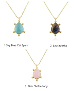 18k Gold Plated Brass Gemstone Cat's Eye Chalcedony Labradorite Pendant Turtle Pear Shape Minimalist Necklace Gift For Her - Product Image 1