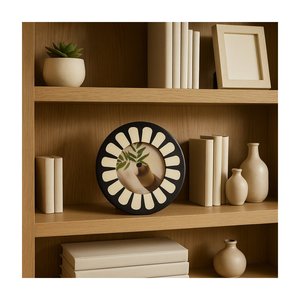 Round Resin and bone inlay photo <b>Frame</b> With MDF Base Luxury Flower <b>Design</b> Handmade <b>Wall</b> Mount Decor Made In India - Product Image 3
