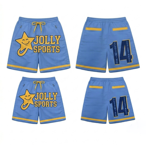 Shorts coupe-vent pour homme en microfibre polyester 120 GSM, bleu ciel et jaune, avec cordon élastique et impression sérigraphique par transfert thermique. - Product Image 1