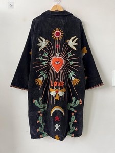 เสื้อเบลเซอร์ปักลายกำมะหยี่สไตล์ซูซานีสำหรับผู้หญิง ลายดอกไม้ นก กระบองเพชร แบบเปิดด้านหน้า เสื้อคลุมสไตล์โบฮีเมียน สำหรับฤดูใบไม้ร่วงและฤดูหนาว - Product Image 3