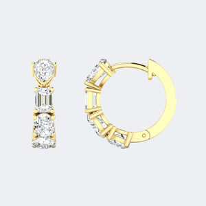 2.15CTW Mixed Shape Prong Set 14K Gold Plated Lab Grown Luxury Huggie Hoop Diamond <b>Earrings</b> - Product Image 4