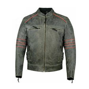 Slim-Fit Hommes Doubles-Poches Moto En Détresse-Cuir Biker Équitation Véritable Agneau-Mode Moto Vestes En Cuir - Product Image 1