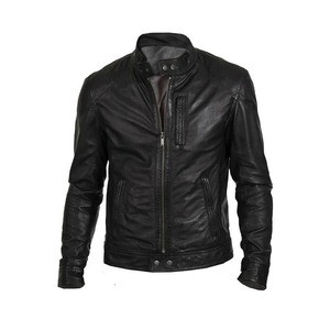 Classic Black Genuine Sheepskin <b>Leather</b> Biker <b>Jacket</b> <b>Men</b> Motorcycle <b>Jacket</b> - Product Image 1