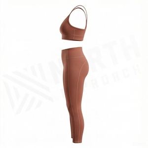 <b>Women</b> Seamless Yoga Set 2 Piece High Waist <b>Leggings</b> Crisscross Straps <b>Crop</b> Top Solid Activewear - Product Image 3