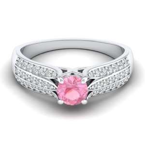 Anillos de Morganita de Corte Redondo de Alta Calidad REYES de 0.5 Quilates en Plata de Ley 925, Joyería de Compromiso y Boda con Moissanita - Product Image 1