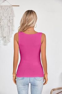 Women's Pink Asymmetric <b>Criss</b>-<b>Cross</b> Hollow Out Knitted Tank <b>Top</b> Regular Length Breathable Solid Color Spandex Polyester - Product Image 5