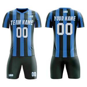 Ensemble de football pour hommes rayé bleu et noir, uniforme de football personnalisé, respirant, séchage rapide, ensemble de sport - Product Image 1