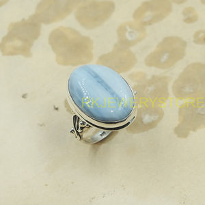 Anillo de Ópalo Azul Natural, Plata de Ley 925, Hecho a Mano, Cabujón Ovalado, Joyería Vintage Boho, Regalo para Mujer, Unisex - Product Image 5
