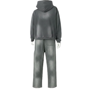 Ensemble de survêtement en molleton de coton délavé pour homme – Sweat à capuche et pantalon de couleur unie, respirant, pull chaud pour l'hiver - Product Image 4