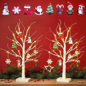 Set di 2 Piccoli Alberi di Natale in Betulla Illuminati, Luci LED Bianche Scintillanti, Decorazioni e Ornamenti per un'Atmosfera Festiva - Product Image 1
