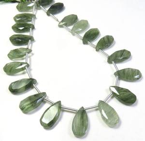 Lots en gros de perles de quartz rutile vert facettées de 8 pouces, 15x7,5 mm, perles de rutile naturel en forme de poire, pierres précieuses en vrac - Product Image 1