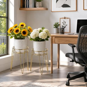 Elegante Maceta de Metal Grabada con Soporte, Macetero Elevado Decorativo para Interiores, para Sala de Estar, Dormitorio u Oficina - Product Image 5