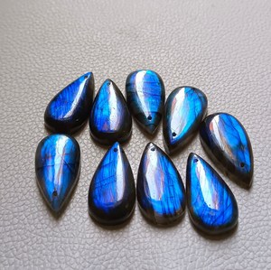 Cabujón de Labradorita Natural en Forma de Pera con Destello Azul, Gema Suelta Perforada con Reverso Plano Calibrado, Suministro para Fabricación de Joyería al por Mayor - Product Image 2