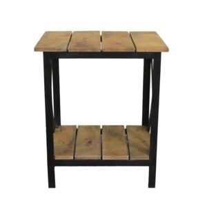 Table de chevet industrielle avec plateau en bois massif et structure en métal en X, table d'appoint à 2 niveaux pour salon, chambre à coucher, finition noire rustique - Product Image 3