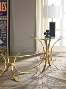 Table console moderne en laiton avec plateau en verre, design mid-century, meuble de salon, pièce décorative d'appoint - Product Image 1