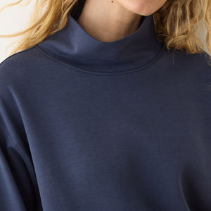 Sweat-shirt molletonné respirant à col montant pour femme, 100 % coton, uni, avec logo frontal, éco-responsable, OEM/ODM, collection hiver - Product Image 5