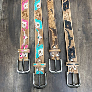 Factory Wholesale High Quality Western Style Hand <b>Tooled</b> <b>Leather</b> <b>Belt</b> for Girls & Boys Custom Designer Pin Buckle <b>Belt</b> for Kids - Product Image 4