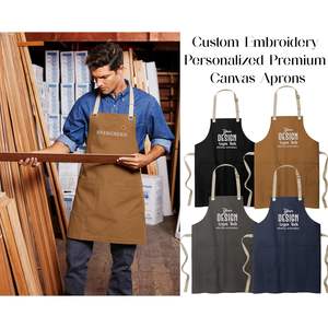 2025 A815 Custom Embroidery Logo Premium <b>Canvas</b> Unisex Long <b>Aprons</b> with Stylish Stitch Design - Product Image 4