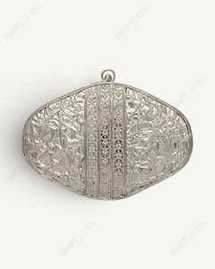 Natural Turquoise Gemstone <b>Clutch</b> | Handmade Silver Filigree Minaudiere | Luxury Bridal <b>Wedding</b> Evening Bag for Women Oval Purse - Product Image 5
