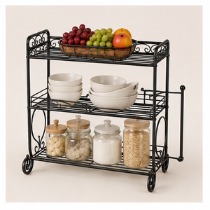 Counter Shelf Organizer Three Tier Storage Rack with Built In <b>Paper</b> Towel Holder for Home and Restaurant Use Black Metal Counter - Product Image 1