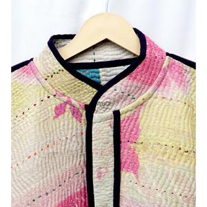 Classy Kantha Blazer With Plaid <b>Pattern</b> And Hand <b>Quilted</b> Shawl Collar Full Sleeve Autumn Women's <b>Jacket</b> - Product Image 5