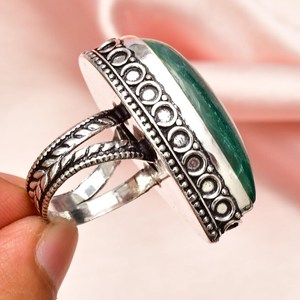 Anillo de malaquita hecho a mano, joyería de plata de ley con piedras preciosas, tamaño 8, anillo elegante de lujo, regalo para mujer, joyería fina - Product Image 2