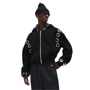 Sudadera con capucha unisex de algodón grueso y cómodo con cremallera frontal, diseño antiarrugas y ojales metálicos personalizados para hombre - Product Image 1