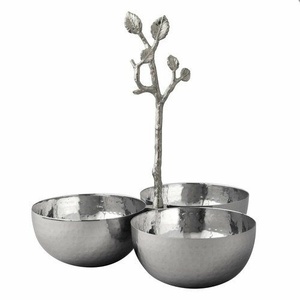 Luxury Metal Serving Bowl Set with <b>Tree</b> Handle Leaf Design Three Section Snack Server Decorative Dry Fruit Tray Premium <b>Tabletop</b> - Product Image 4