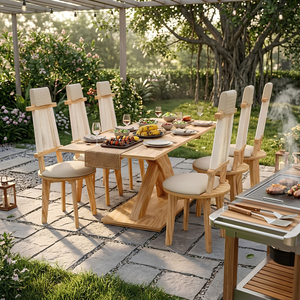 Ensemble de table à manger en bois massif moderne avec 6 chaises, meubles écologiques pour l'intérieur et l'extérieur, garantie 1 an - Product Image 3
