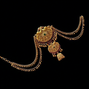 Premium Peacock Jada Billai Necklace with Gold Bead Maatil - Product Image 2