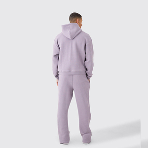 Ensemble de survêtement texturé lilas de qualité supérieure Crescent Wear, coupe régulière, silhouette à épaules tombantes, taille élastiquée, 100 % coton - Product Image 2