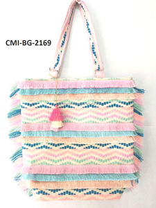 Lady's New Fashion Jacquard Cotton Shopping Tote Handbag Solid Color Personalized Design Zipper Closure Embroidery <b>Canvas</b> Lining - Product Image 6