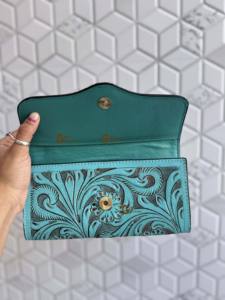 Combo de bolso y embrague con flecos hechos a mano, herramientas de tallado hechas a mano, bolso bandolera de Color turquesa, bolsos y billetera con estilo occidental - Product Image 5