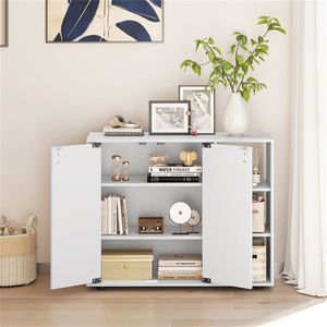 Mobiletto da Ingresso Bianco a 2 Ante Chiuso + 3 Ripiani Aperti, Organizzatore Regolabile in Truciolato per Scarpe - Product Image 3