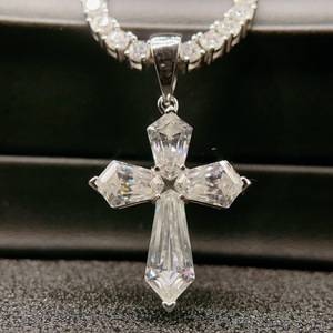 <b>Mens</b> Moissanite 925 <b>Silver</b> <b>Cross</b> Pendant <b>Necklace</b> Baguette Cut Stone Gothic Religious Charm Luxury Statement Jewellery - Product Image 5