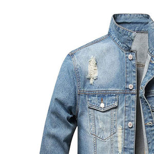 New Fashion Men's Distressed Denim <b>Jacket</b> Slim Fit Ripped Vintage Jean <b>Jacket</b> Streetwear Light Blue Casual Male <b>Trucker</b> Coat - Product Image 3