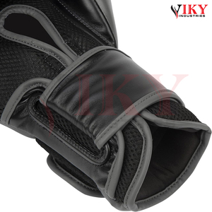 Gants de boxe en cuir artificiel noir et gris, robustes, ergonomiques, avec logo personnalisé, pour la vente en gros, fabricant OEM/ODM - Product Image 5