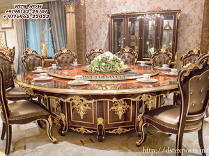 Juego de mesa de comedor redonda de plata tallada de lujo, conjunto de comedor de estilo redondo Vintage con diamantes, mesa de comedor redonda de plata tallada de lujo - Product Image 5