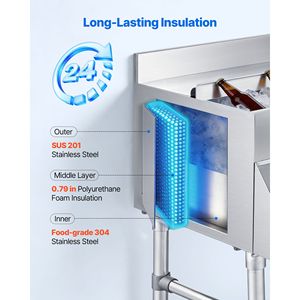 Contenitore per Ghiaccio Commerciale con Rubinetto e Lavello, 60 Qt, in Acciaio Inox, 24 X 19 X 35 Pollici, Coperchio Scorrevole - Product Image 4
