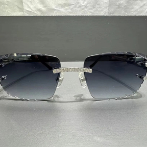 Lunettes de soleil carrées sans monture, protection UV400, verres dégradés bleus anti-reflets, monture en métal, unisexe, mode décontractée, Moissanite - Product Image 2