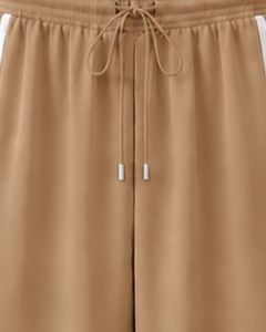 Manufacturer Custom Khaki Wide Leg Track Pants With White <b>Side</b> Stripes Women Casual Loose Fit Elastic Waist Streetwear Bottoms - Product Image 6