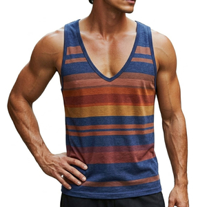 Bulk Men Striped Sleeveless <b>Top</b> Deep V Neck Athletic Muscle Tee Slim Fit Customizable Summer Beach Wear Wholesale Price Tank <b>Top</b> - Product Image 2