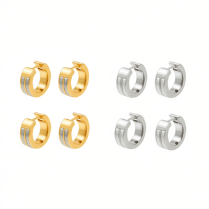 Orecchini a cerchio in acciaio inossidabile color oro e argento, alla moda, da donna, 6 mm, confezione da 6 pezzi - Product Image 2