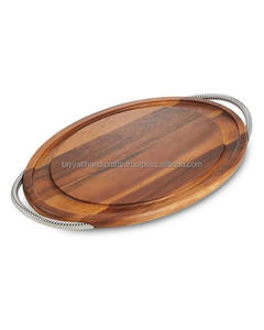Newest Wooden <b>Serving</b> Tray With Metal Handle Includes <b>Spoon</b> and Fork-Elegant Wooden Tray - Product Image 6