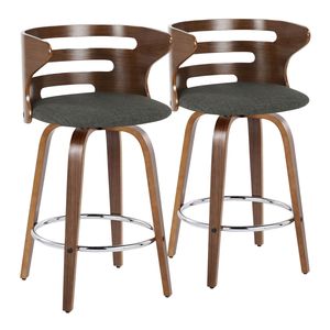 Cosini Tabouret de bar moderne du milieu du siècle de 26 po, hauteur fixe avec pivot, bois de noyer et tissu anthracite, pied en métal chromé - Product Image 1