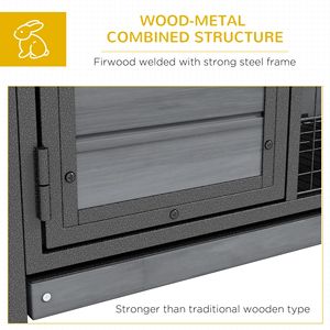 Gabbia per Conigli in Legno con Vassoio Rialzato Anti-Perdita e Tetto Apribile per Uso Interno/Esterno, Grigia - Product Image 6