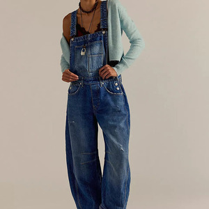 OEM Women Vintage Washed Blue Denim Dungarees Streetwear Cotton Jeans <b>Jumpsuit</b> Wholesale Supplier - Product Image 1