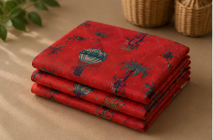 Tissu en coton léger et écologique imprimé à la main motif montgolfière rouge, thème artistique voyage, pour robes de garçons, sacs et décoration intérieure - Product Image 4