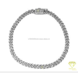 Bracelet cubain unisexe en moissanite et diamant en argent sterling 925 avec maillons entrelacés élégants et design entièrement serti - Product Image 1